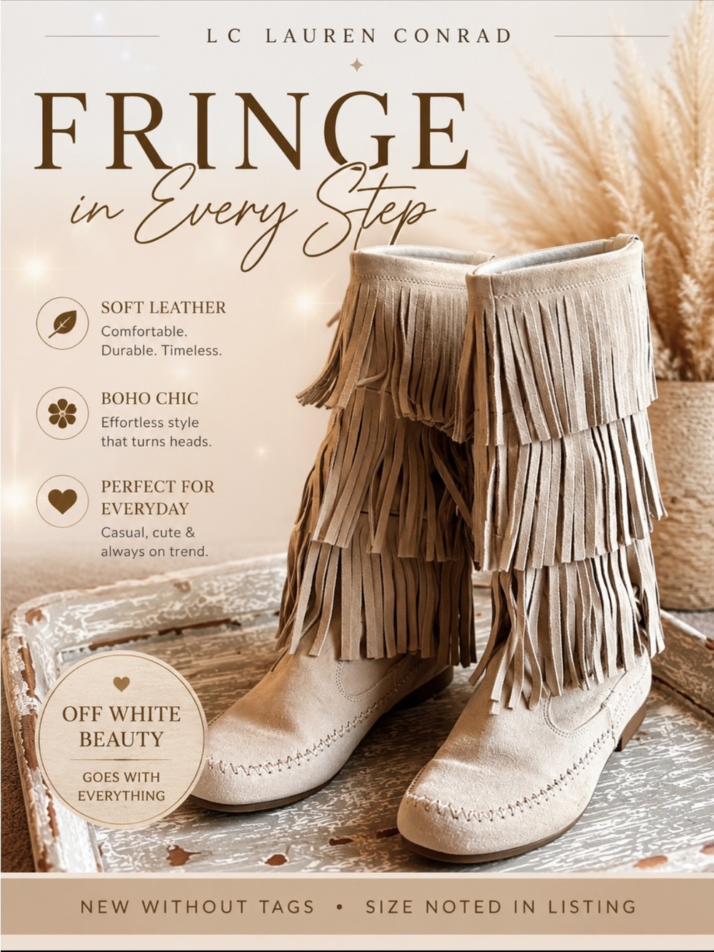 LC Lauren Conrad off white Leather Boot. New without tags